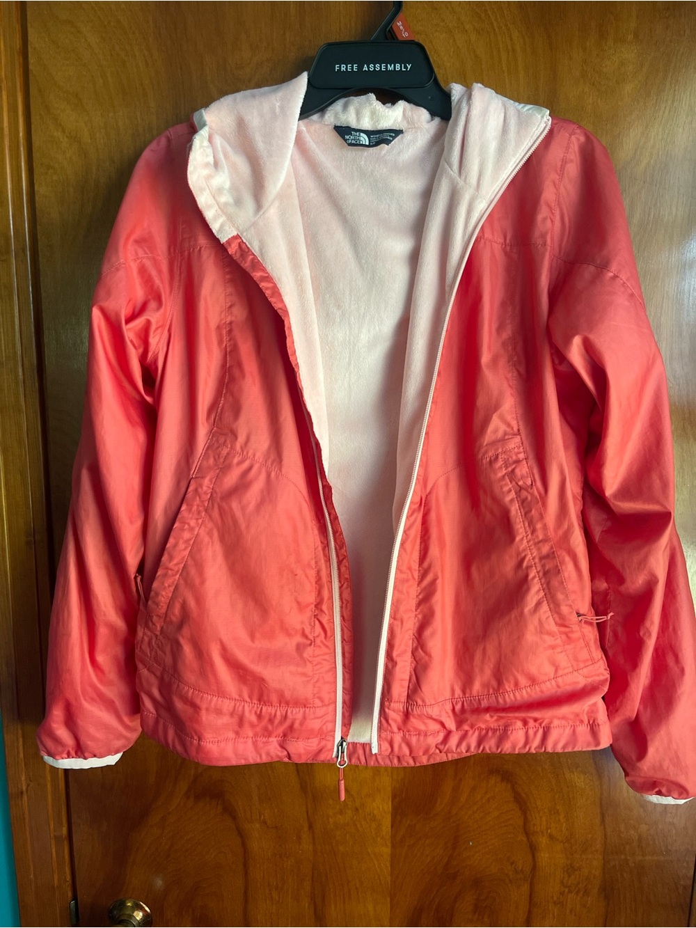 The North Face Women's Coral-Red Hooded Bomber Jacket